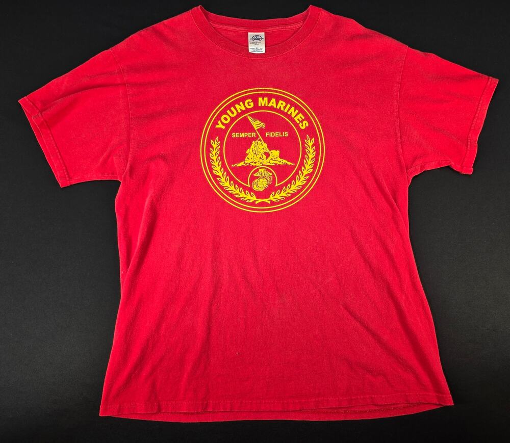 Vintage Young Marines T Shirt Mens XL Red Semper Fidelis USMC Military Graphic